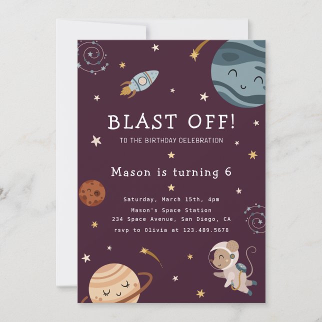 Space Adventure Playful Kids Birthday Party Einladung (Vorderseite)