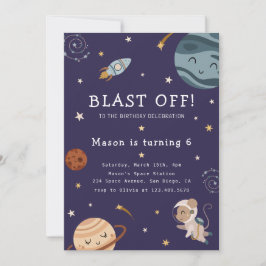 Space Adventure Playful Kids Birthday Party Einladung