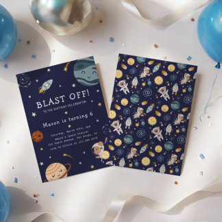 Space Adventure Playful Kids Birthday Party Einladung
