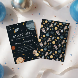 Space Adventure Playful Kids Birthday Party Einladung