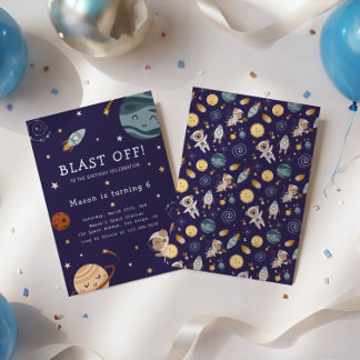 Space Adventure Playful Kids Birthday Party Einladung