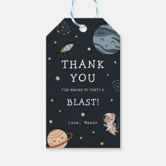Space Adventure Playful Kids Birthday Party Geschenkanhänger (Vorderseite)