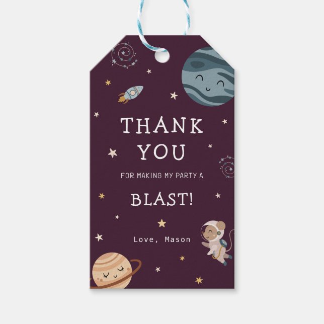 Space Adventure Playful Kids Birthday Party Geschenkanhänger (Vorderseite)
