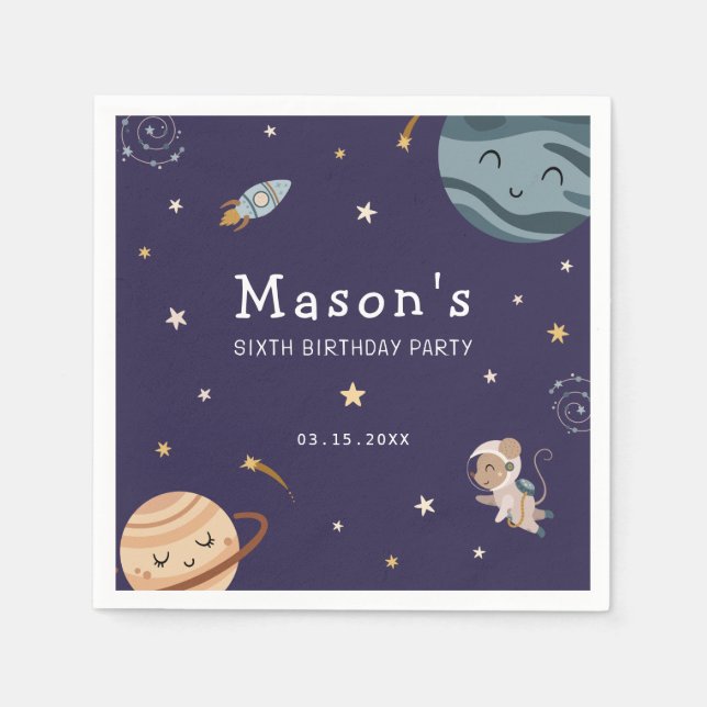 Space Adventure Playful Kids Birthday Party Serviette (Vorderseite)