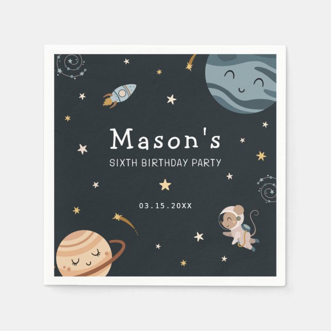 Space Adventure Playful Kids Birthday Party Serviette (Vorderseite)