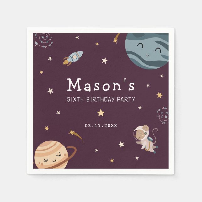 Space Adventure Playful Kids Birthday Party Serviette (Vorderseite)