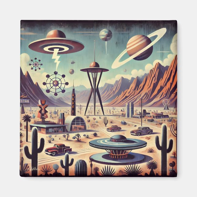 Space Age Alien Desert Invasion Fantasy Art Magnet (Vorne)