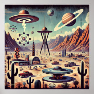 Space Age Alien Desert Invasion Fantasy Art Poster