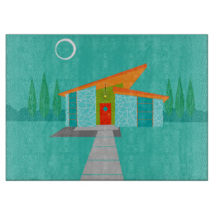 Space Age Cartoon House Glass Cutting Board Schneidebrett