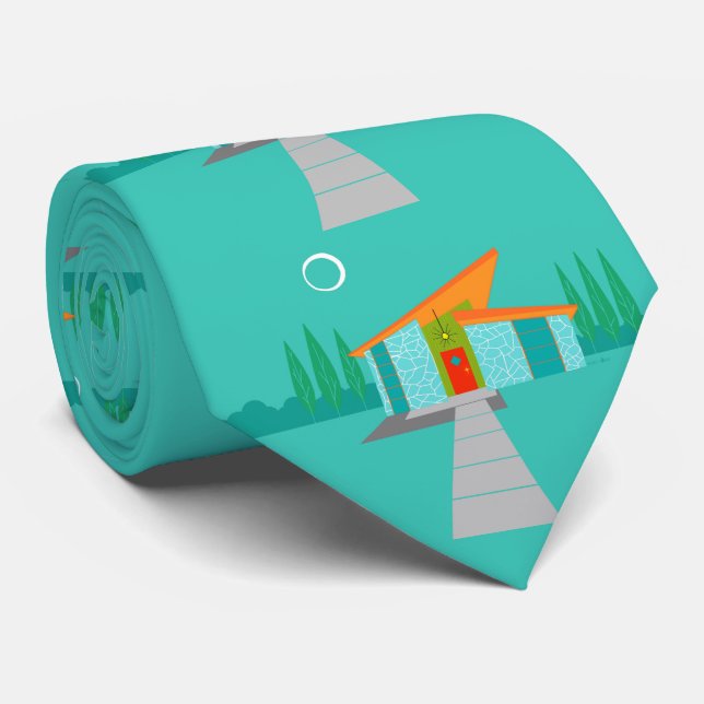 Space Age Cartoon House Krawatte (Gerollt)