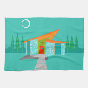 Space Age Cartoon House Serviette de cuisine