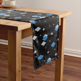 Space Age Diamonds Blue Black Kurzer Tischläufer
