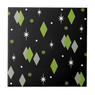 Space Age Diamonds Chartreuse Black Fliese