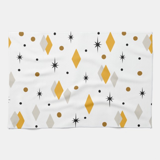 Space Age Diamonds Orange White Geschirrtuch (Horizontal)
