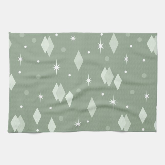 Space Age Diamonds Sage Green Geschirrtuch (Horizontal)