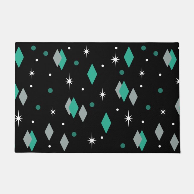 Space Age Diamonds Türkis Black Fußmatte (Vorderseite)