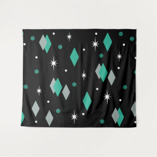 Space Age Diamonds Türkis Black Wandteppich