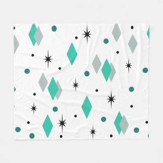 Space Age Diamonds Türkis White Fleecedecke