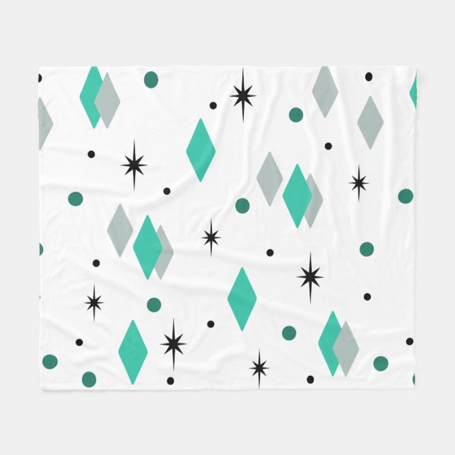 Space Age Diamonds Türkis White Fleecedecke (Vorderseite (Horizontal))