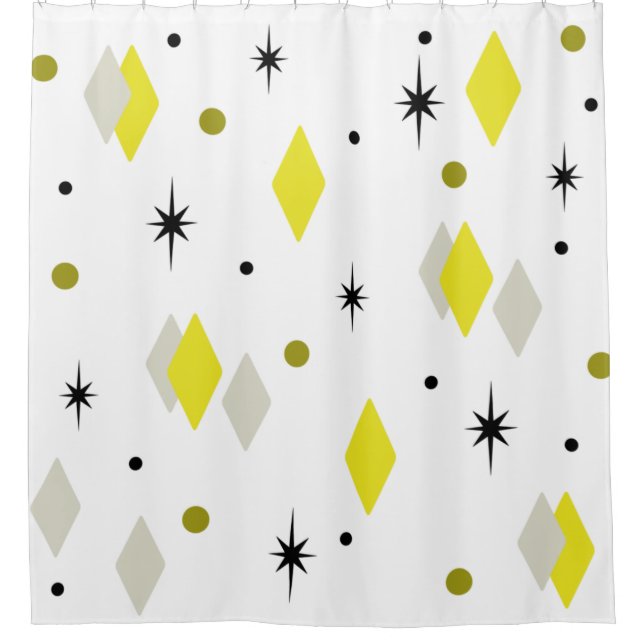 Space Age Diamonds Yellow Grey White Duschvorhang (Vorderseite)