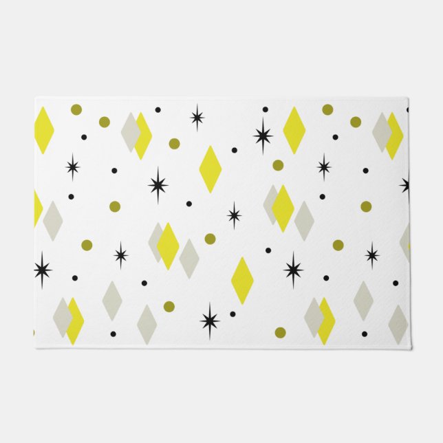 Space Age Diamonds Yellow Grey White Fußmatte (Vorderseite)