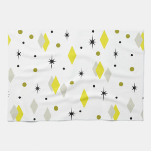 Space Age Diamonds Yellow Grey White Geschirrtuch