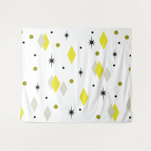 Space Age Diamonds Yellow Grey White Wandteppich