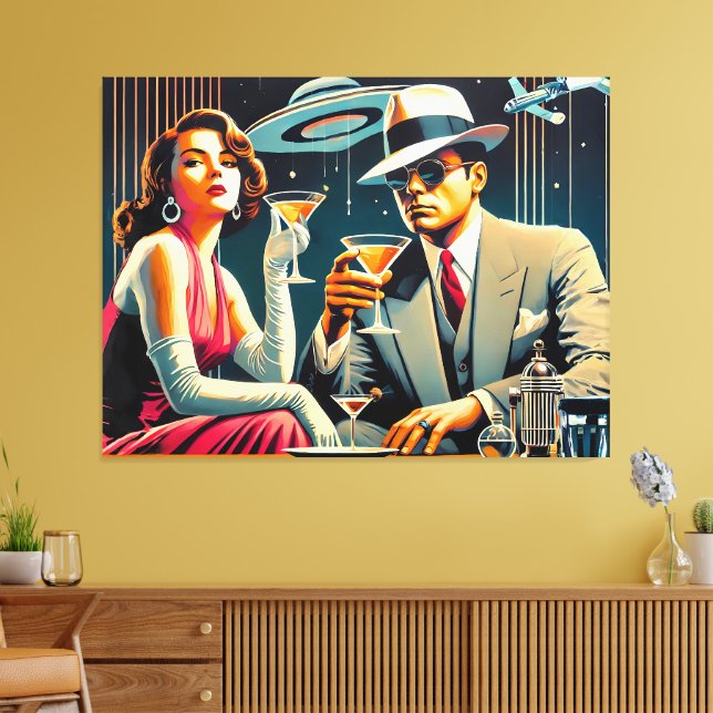 Space Age Las Vegas Gangster Martini Party Leinwanddruck (Insitu (Wohnzimmer))