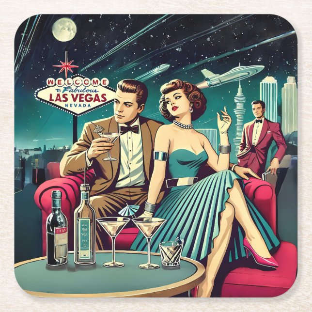Space Age Las Vegas Martini Party Rechteckiger Pappuntersetzer (Vorderseite)
