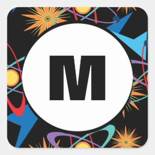 Space Age Retro mehrfarbiges Muster Quadratischer Aufkleber