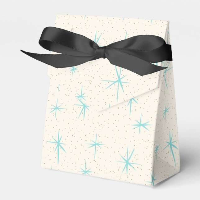 Space Age Türkise Sternexplosionen Gefallen Box Geschenkschachtel (Vorderseite)