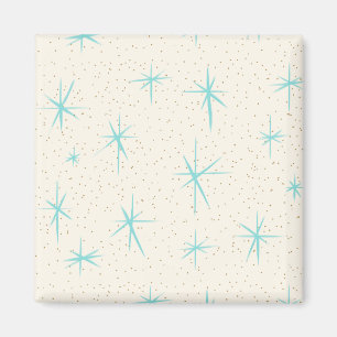 Space Age Turquoise Starburst Carré Magnet