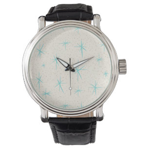 Space Age Turquoise Starburst Montre en cuir