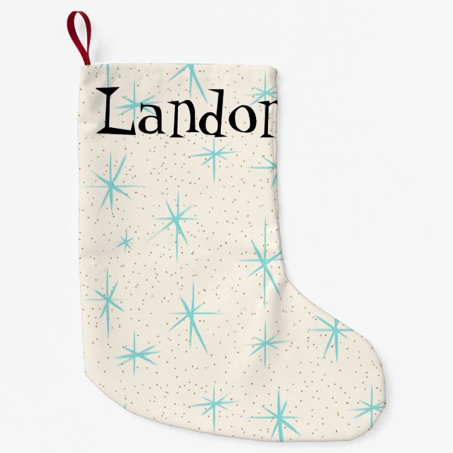 Space Age Turquoise Starbursts X-Mas Stocking Kleiner Weihnachtsstrumpf (Vorderseite)