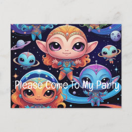 Space Alien & Friends Einladungspostkarte