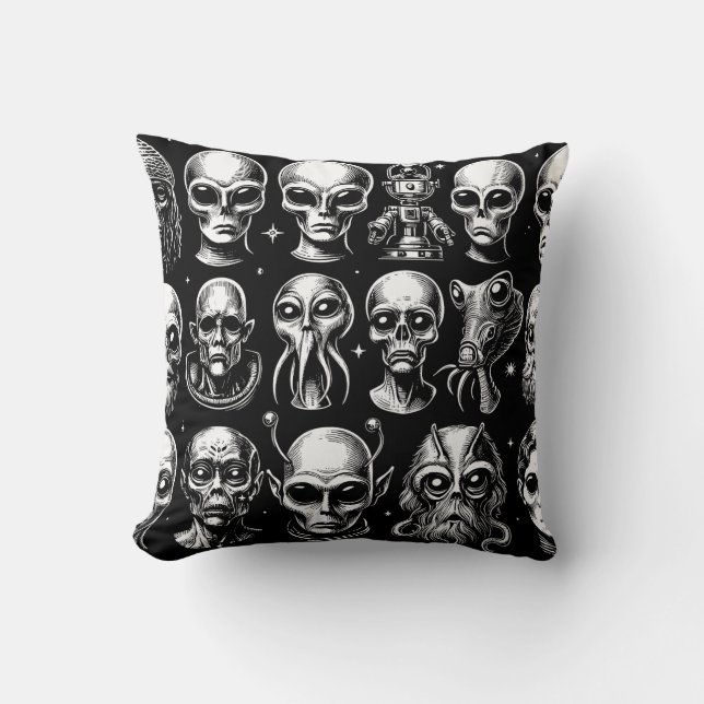 Space Alien Heads Extraterrestrial Sci Fi Kissen (Vorderseite)