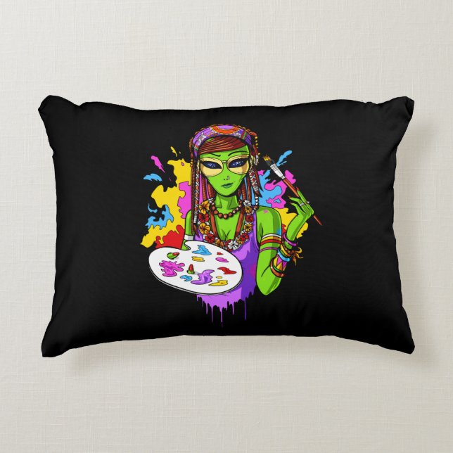 Space Alien Hippie Painting Artist Dekokissen (Vorderseite)