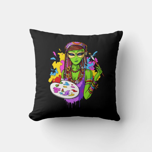Space Alien Hippie Painting Artist Kissen (Vorderseite)