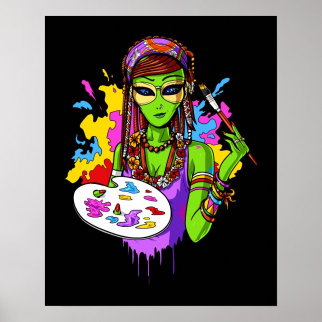 Space Alien Hippie Painting Artist Poster (Vorne)