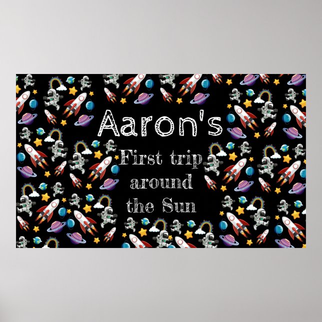 Space Astronaut Black First Birthday Party Poster (Vorne)