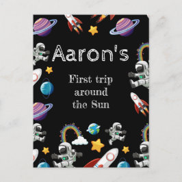 Space Astronaut Black First Birthday Party Postkarte