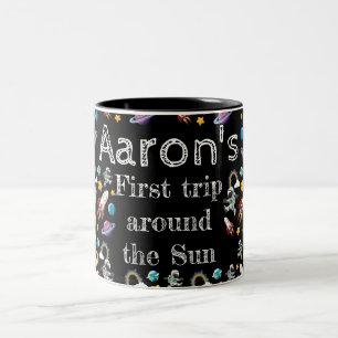 Space Astronaut Black First Birthday Party Zweifarbige Tasse