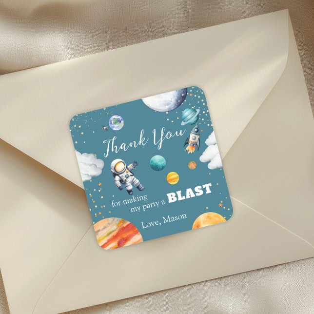 Space Astronaut Blast Thank You Party Sticker (Von Creator hochgeladen)