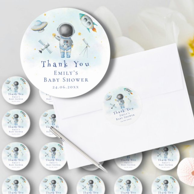 Space Astronaut Boy Raketen ufo stars Baby Dusche Runder Aufkleber (Von Creator hochgeladen)