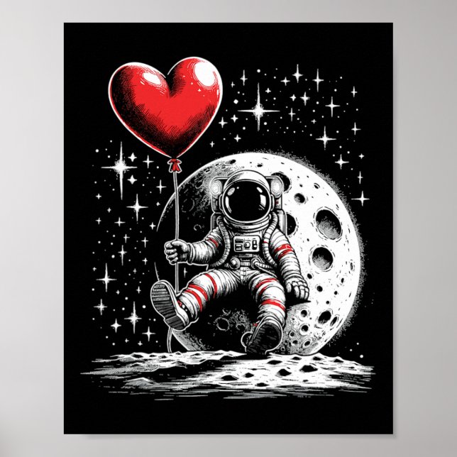 Space Astronaut Heart Bylloon Valentine's Day Vale Poster (Vorne)