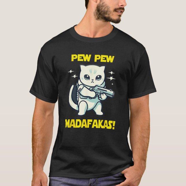 Space Astronaut Pew Madafakas Scottish Fold Cat T-Shirt (Vorderseite)
