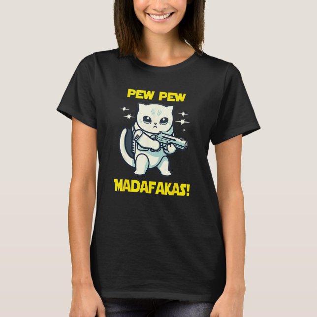Space Astronaut Pew Madafakas Scottish Fold Cat T-Shirt (Vorderseite)