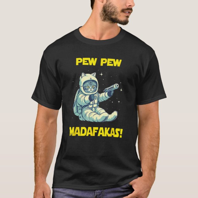 Space Astronaut Pew Madafakas Siberian Cat T-Shirt (Vorderseite)