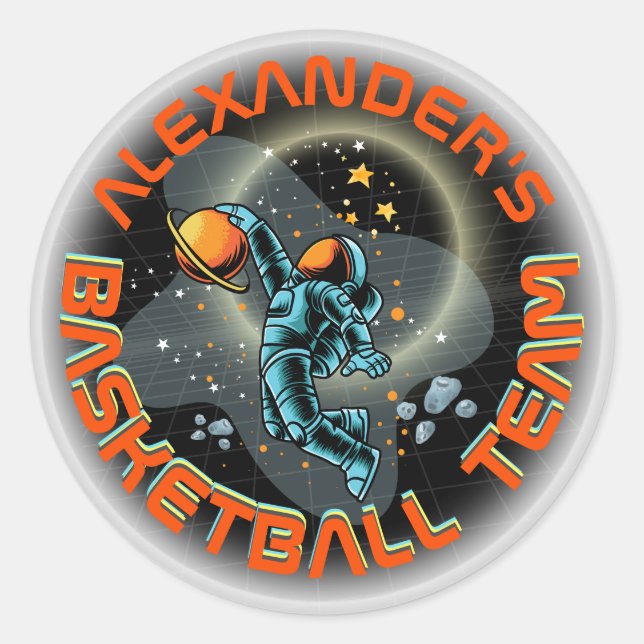 Space Astronaut Slamdunk Cool Kids Spaß Basketball Runder Aufkleber (Vorderseite)