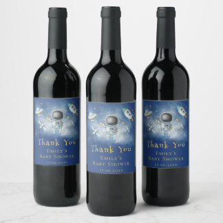 Space Baby Astronaut Boy Raketen Stars Baby Dusche Weinetikett